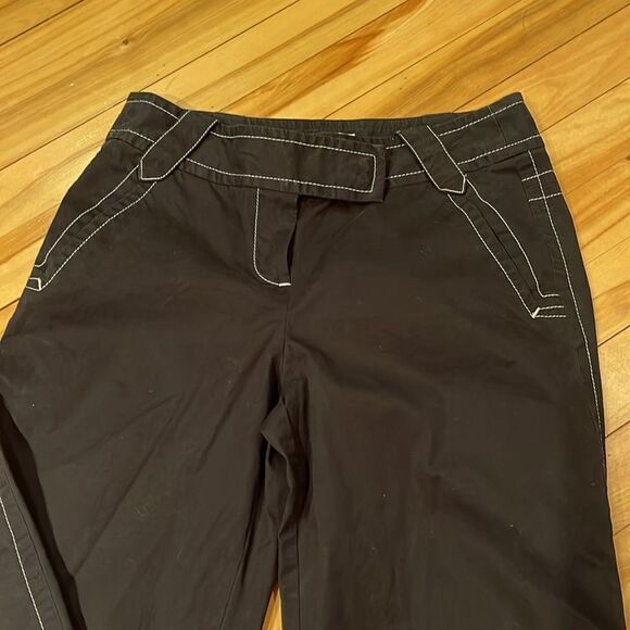 Ann Taylor loft black 100% cotton white topstitched sideseam buckle accent capri - Picture 3 of 6